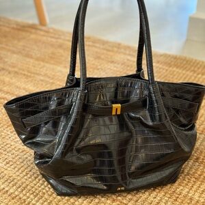 JW PEI Glossy Black Croc Tote